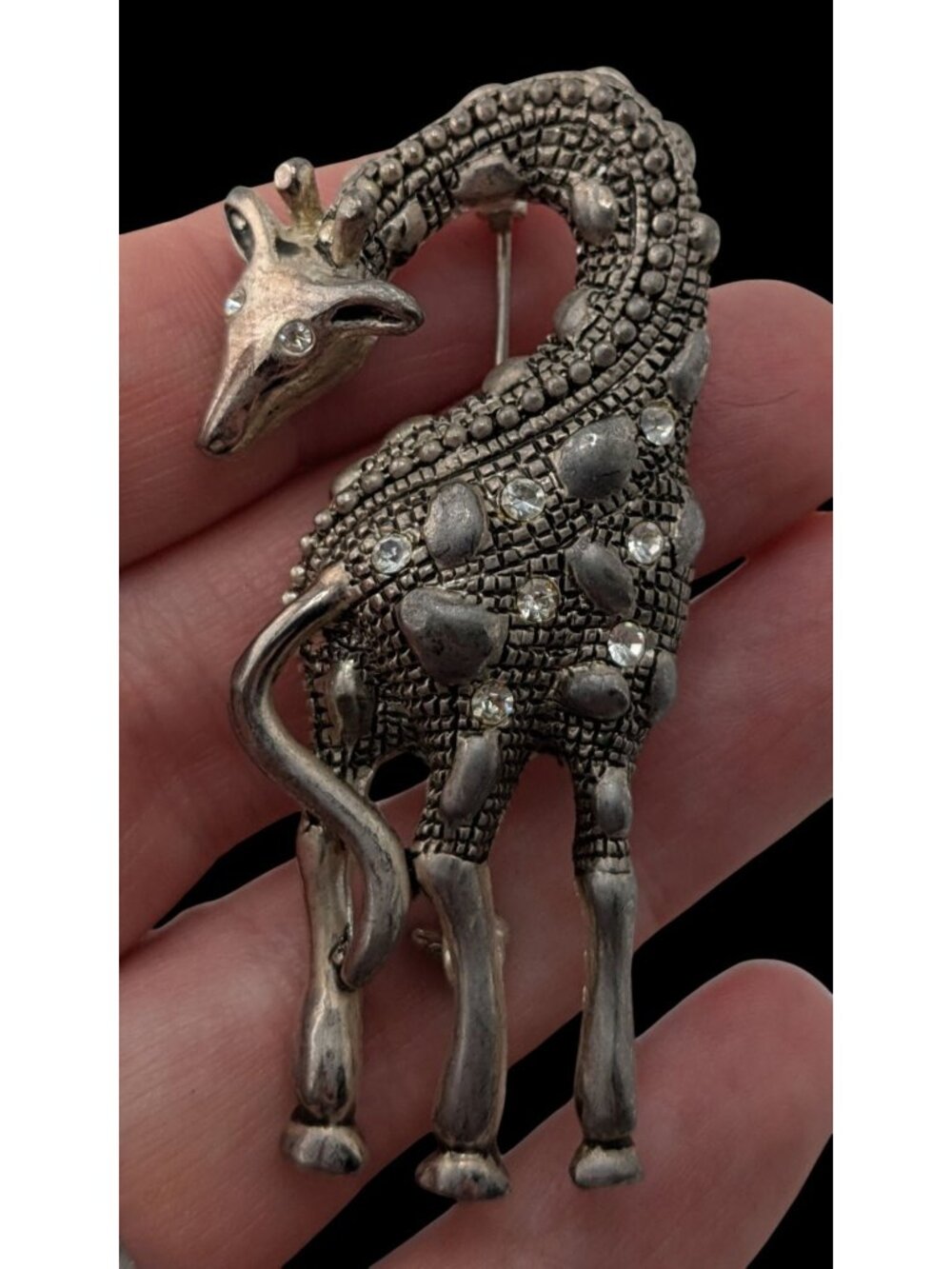 Vintage Premier Designs Giraffe Brooch Silver Tone Rhinestone Safari Glam Animal